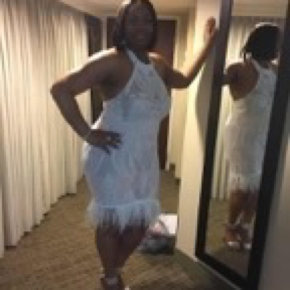 White semi beaded after 5 gown worn only once